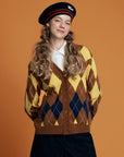 Women's Argyle Knit Cardigan - Yellow - Erthe Golf