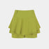 A lime green tiered ruffle mini skirt with matching shorts underneath, shown flat against a light gray background.