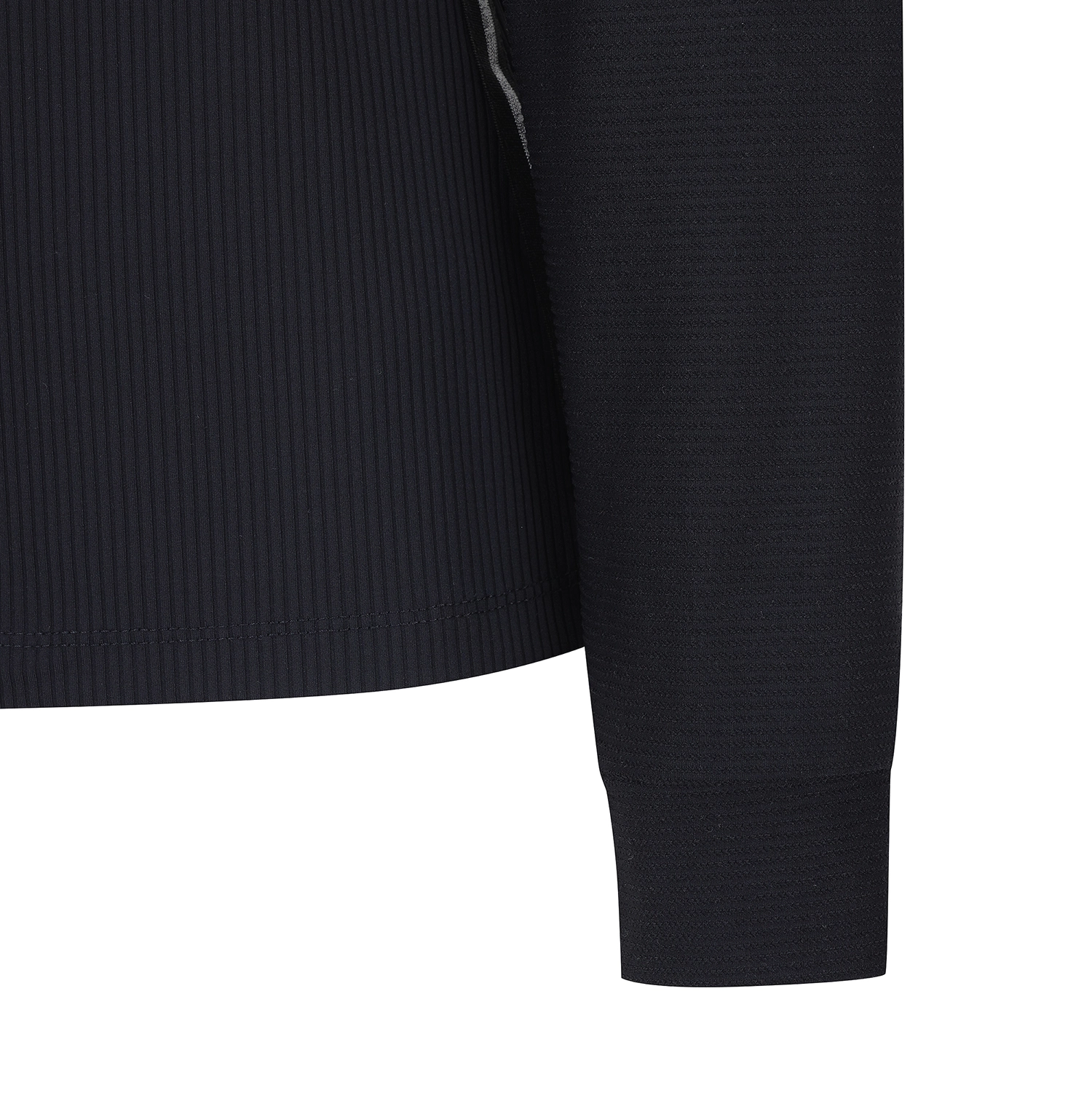 Black cable knit cardigan with button details on a white background