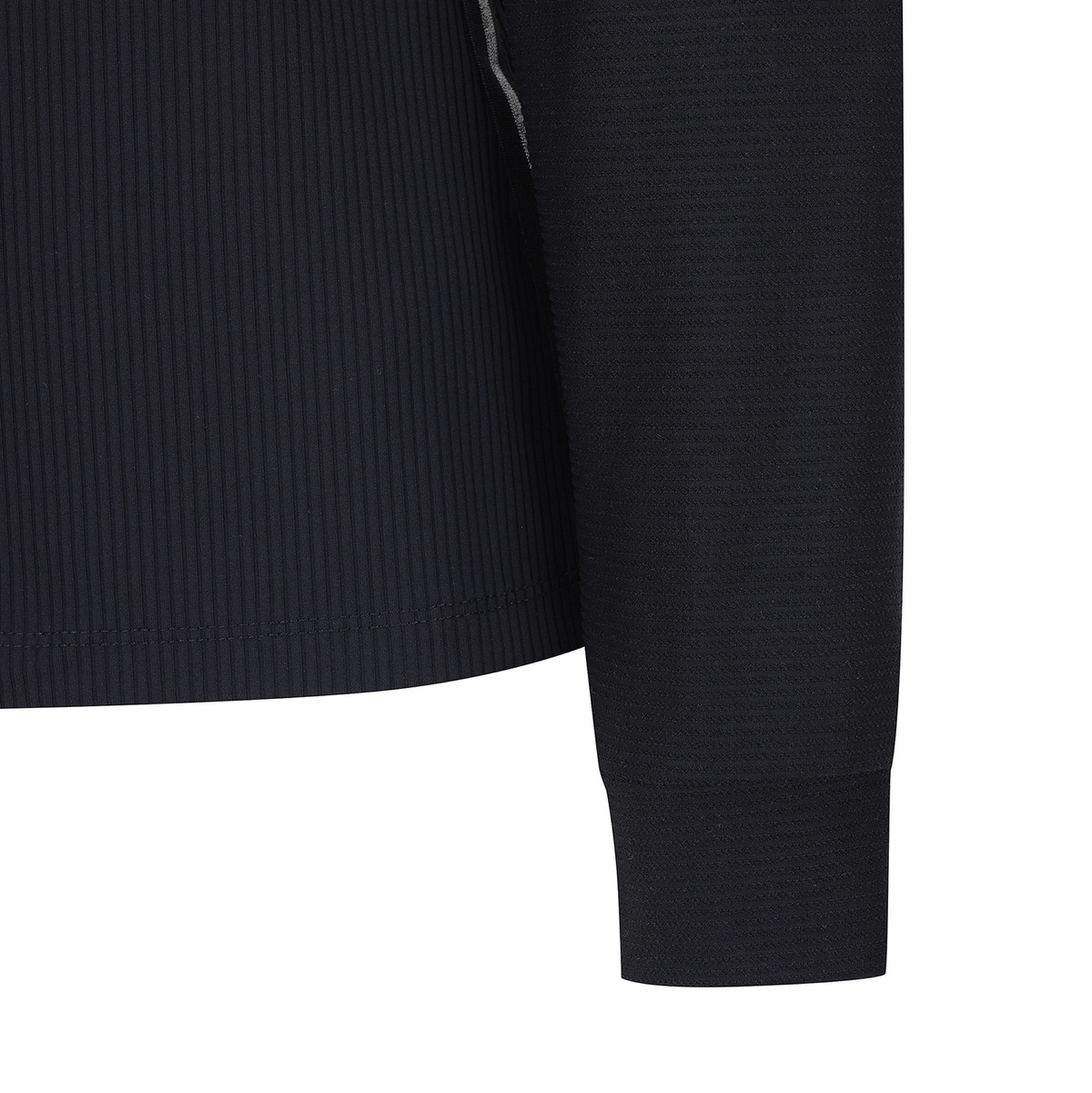 Black cable knit cardigan with button details on a white background