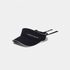 A black visor hat with white trim and the brand name &
