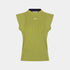 A sleeveless ribbed knit top in olive green with a small white logo on the chest, displayed on a light gray background.