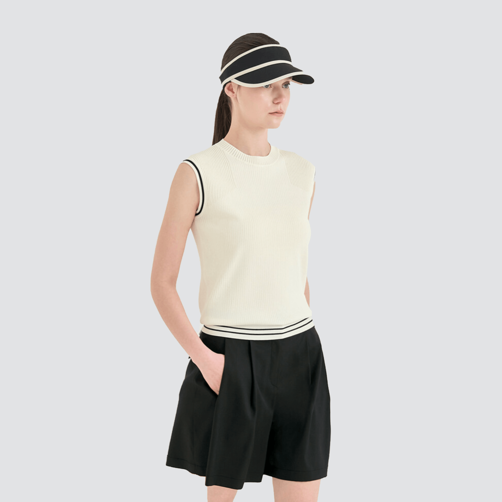 Women's Color - Line Cap - Sleeve Knit - Ivory - Erthe Golf