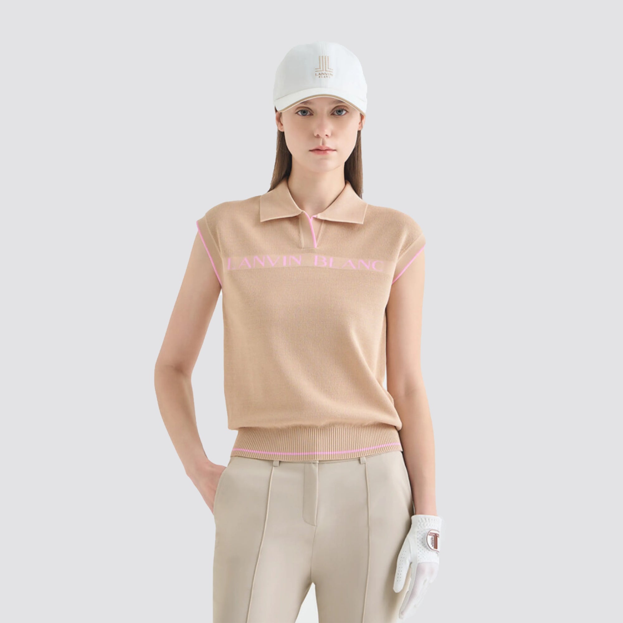 Women's Color - Line Knit Vest - Beige - Erthe Golf