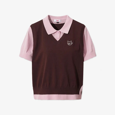Women's Faux - Layer Knit Polo - Dark Brown - Erthe Golf