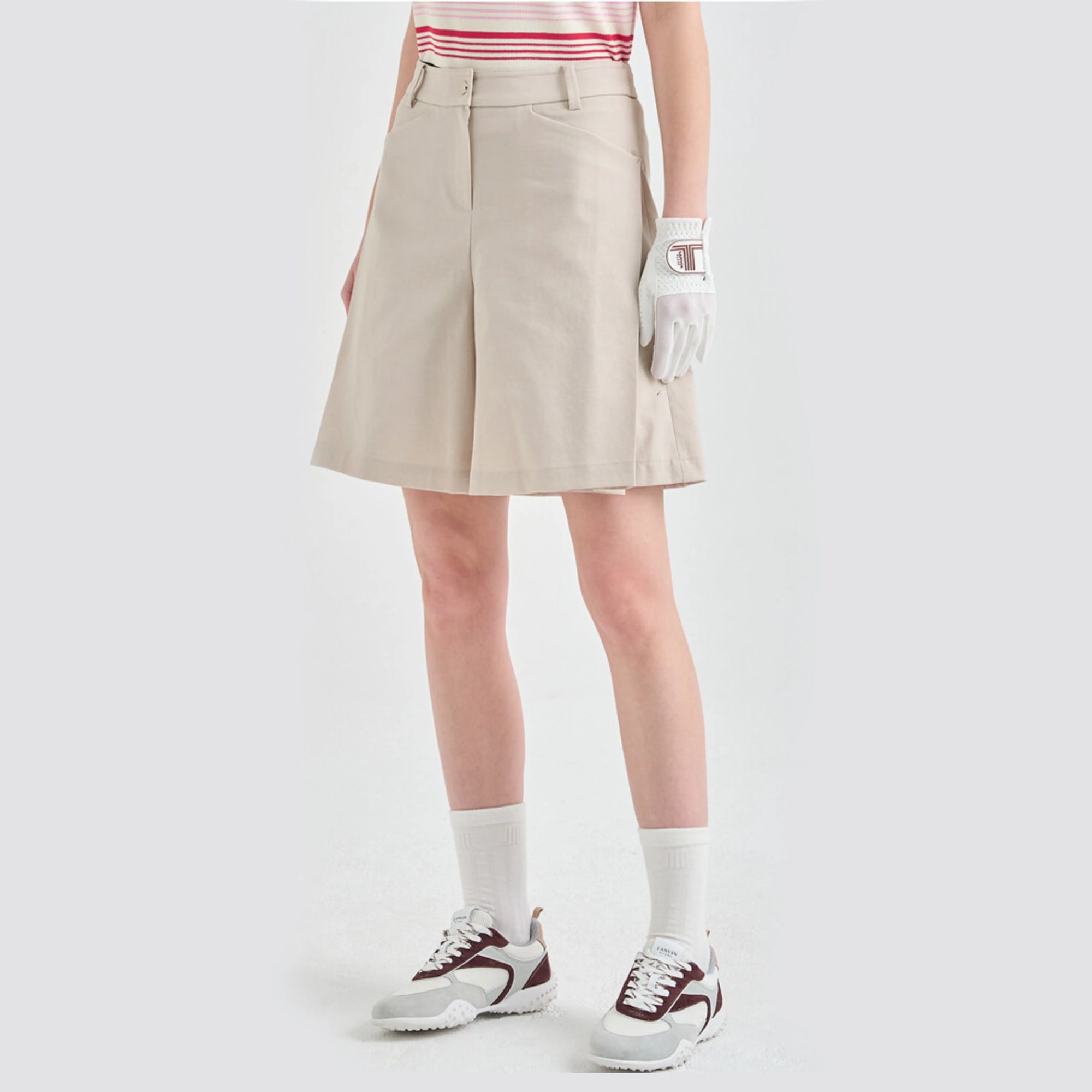 Women's Linen - Blend Panel Shorts - Oatmeal - Erthe Golf