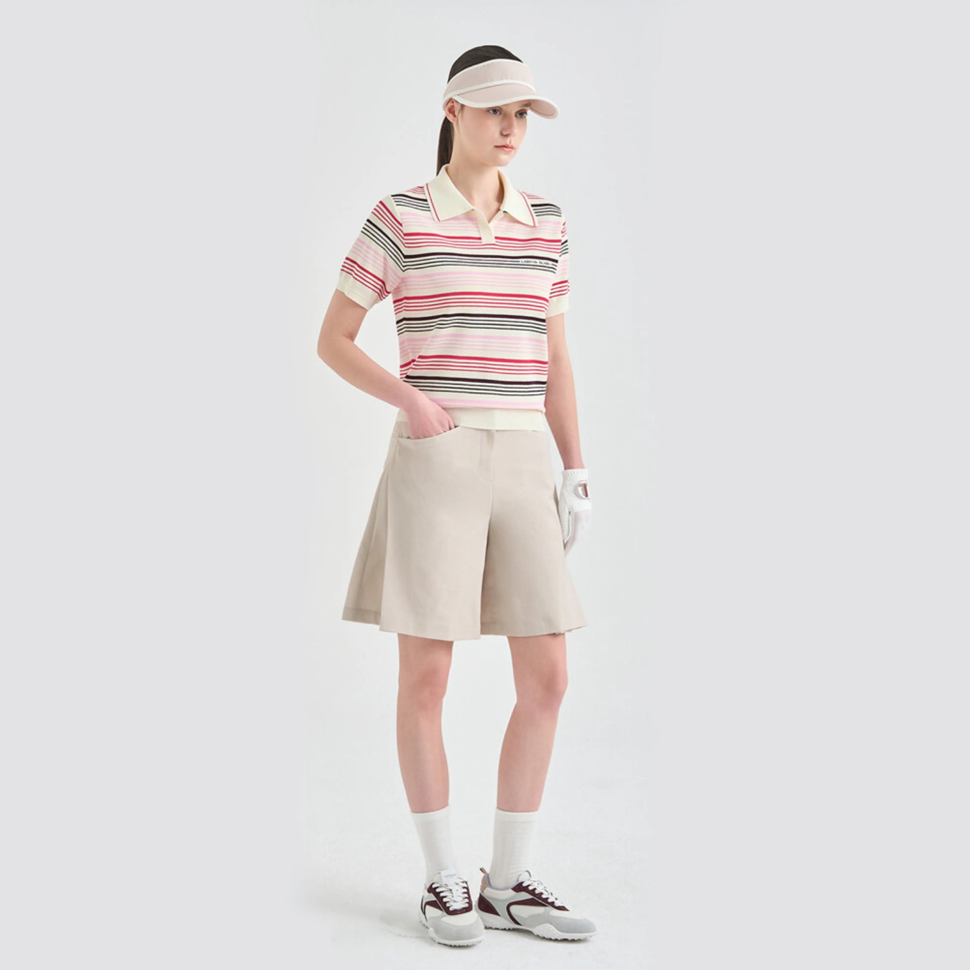 Women's Linen - Blend Panel Shorts - Oatmeal - Erthe Golf