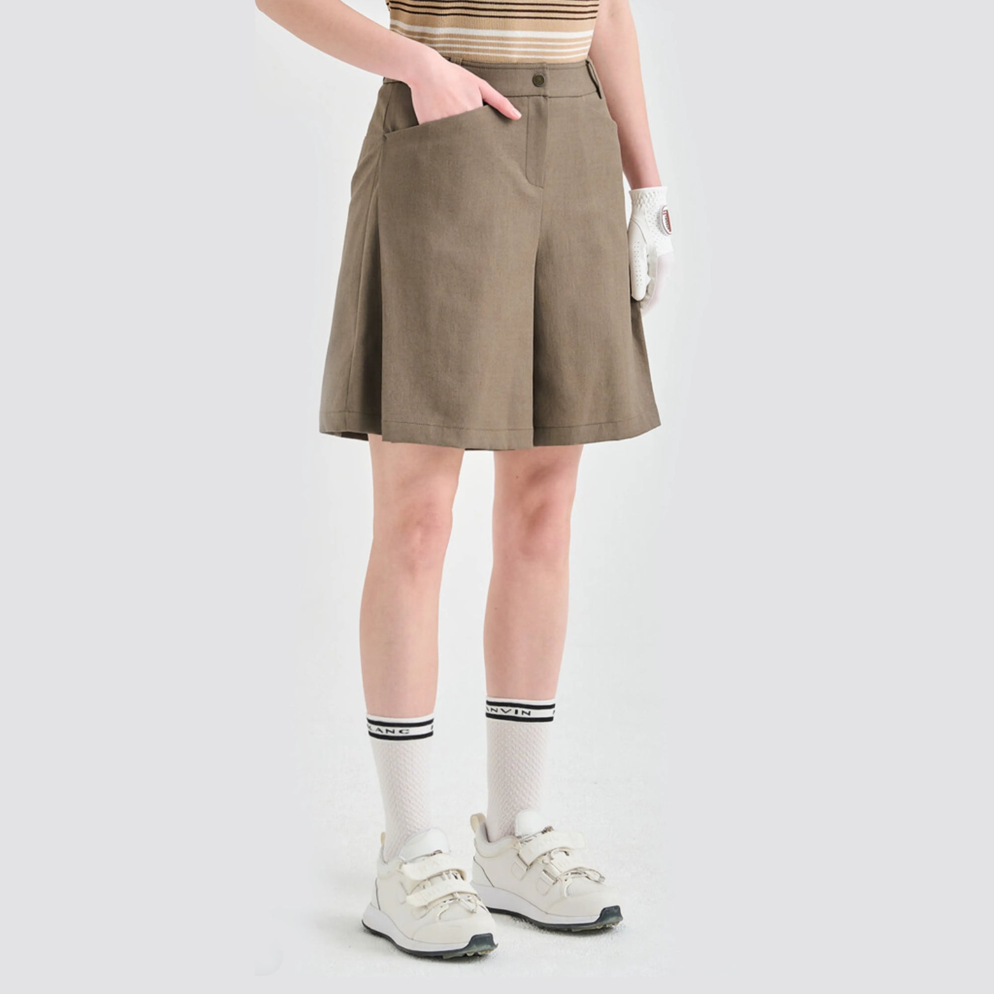 Women's Linen - Blend Panel Shorts - Taupe - Erthe Golf
