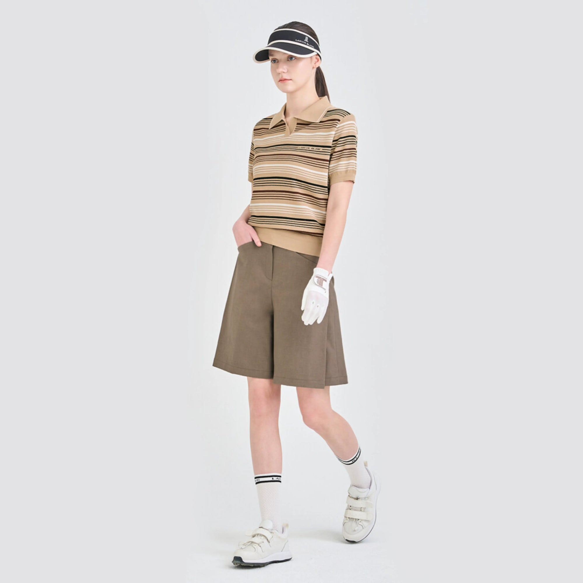 Women's Linen - Blend Panel Shorts - Taupe - Erthe Golf