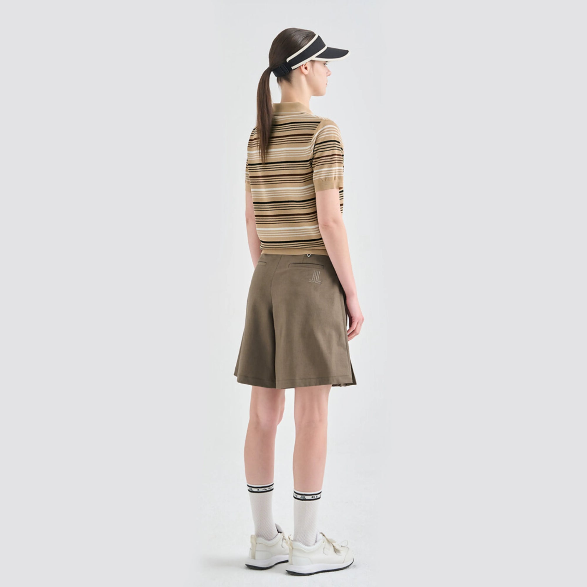 Women's Linen - Blend Panel Shorts - Taupe - Erthe Golf