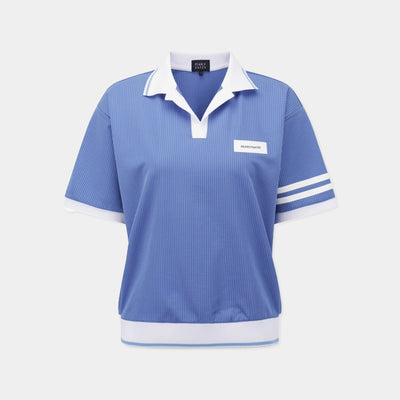 Women's Open Collar Textured Polo - Blue - Erthe Golf