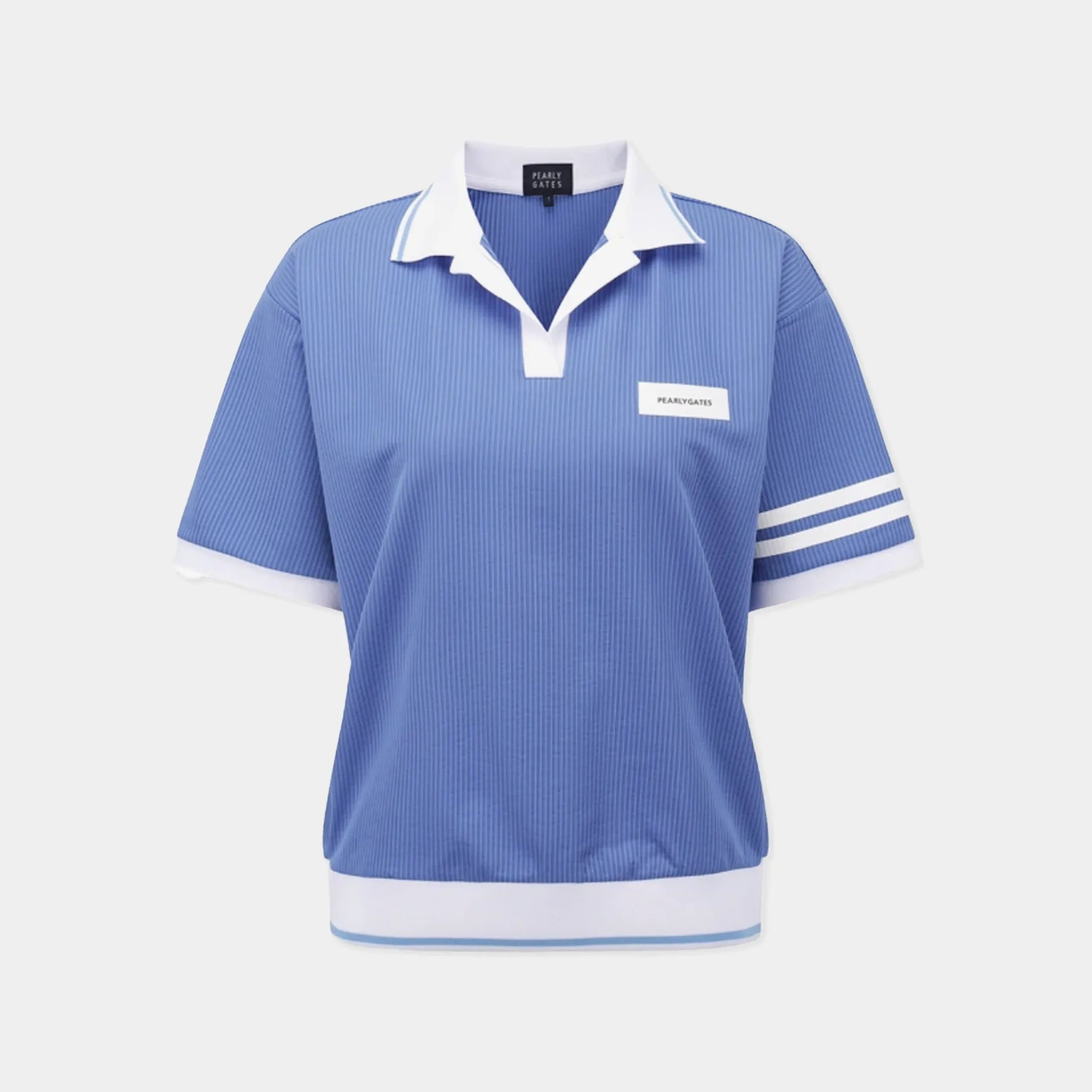 Women's Open Collar Textured Polo - Blue - Erthe Golf
