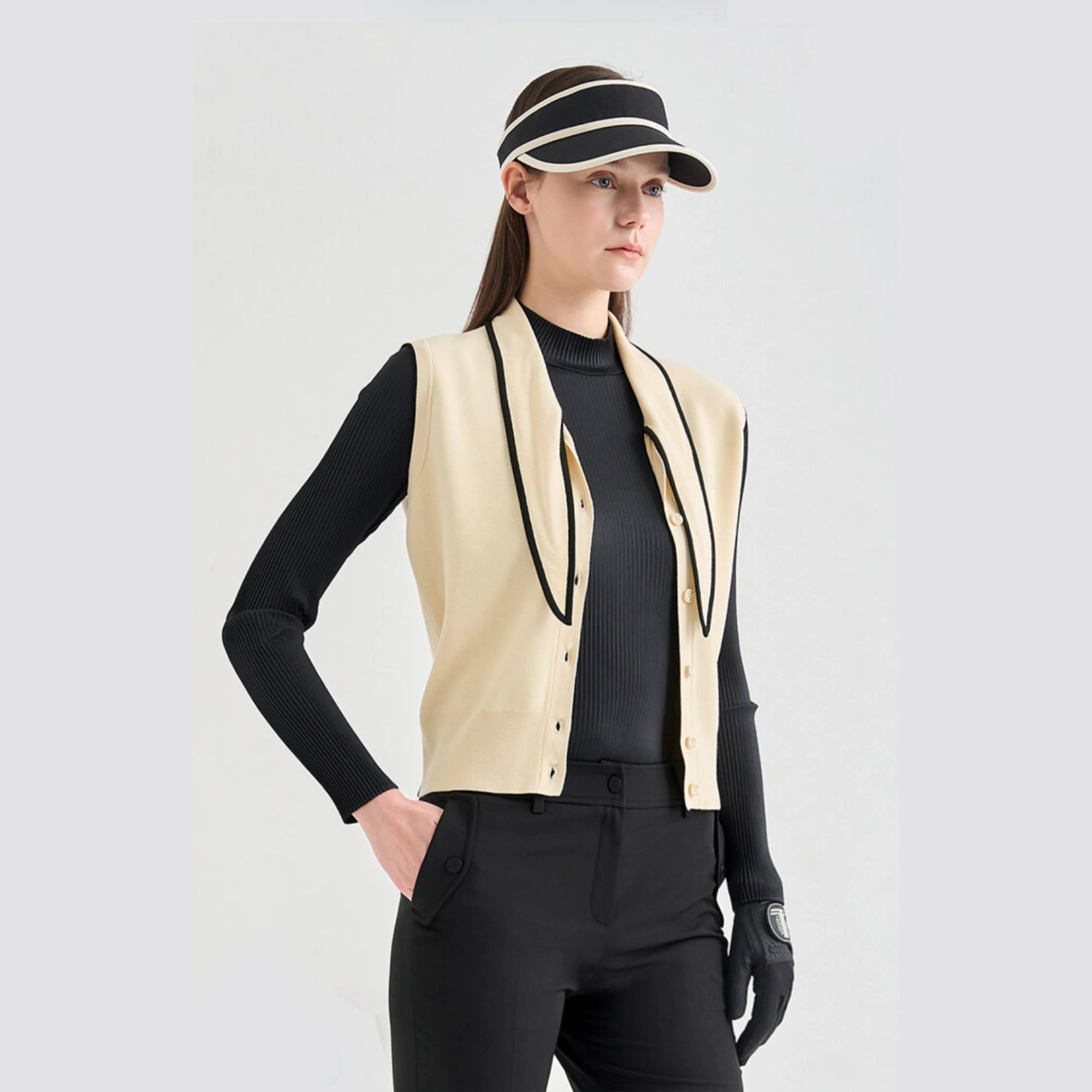 Women's Ribbon Knit Vest - Light Beige - Erthe Golf