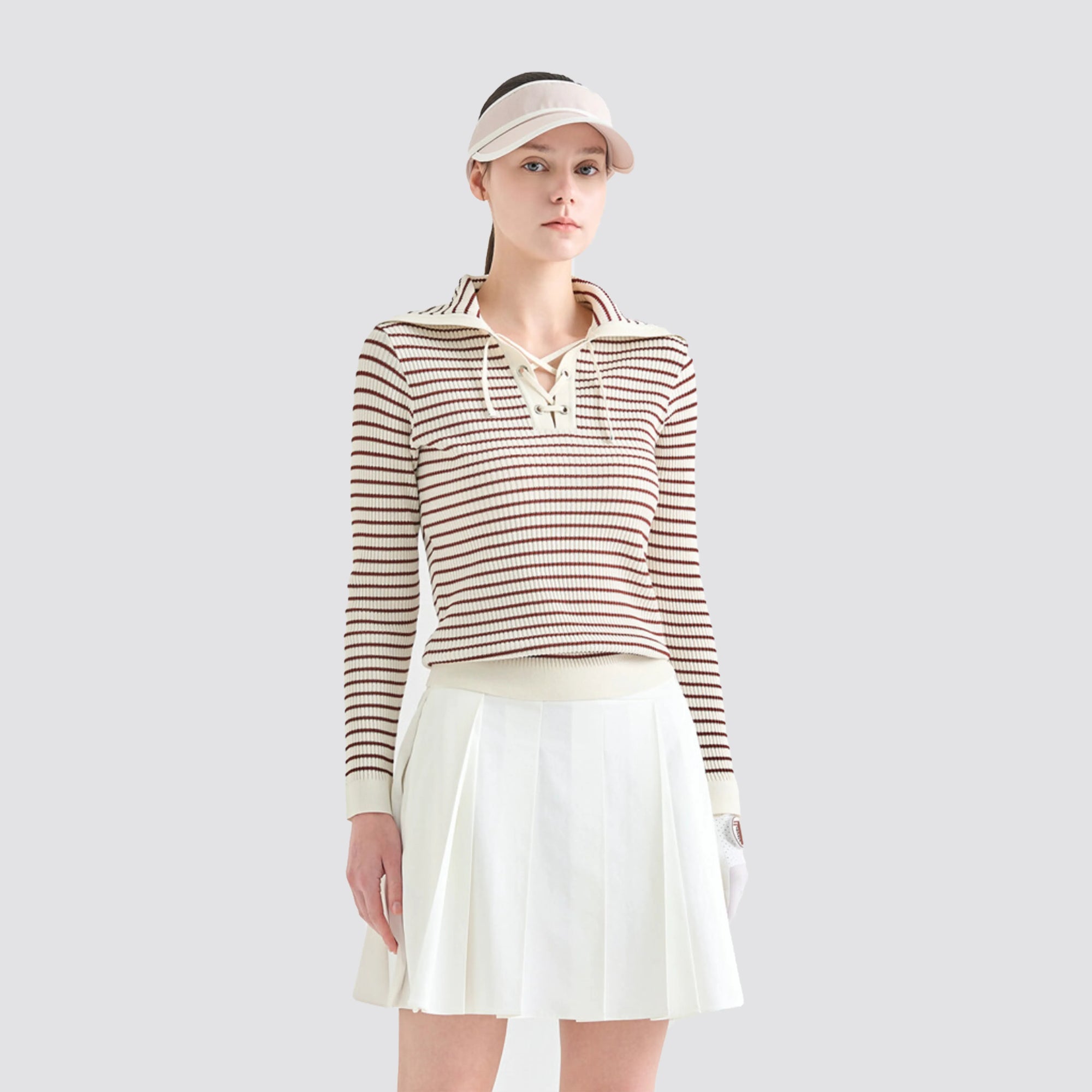 Women's Striped Lace - Up Knit - Cream - Erthe Golf