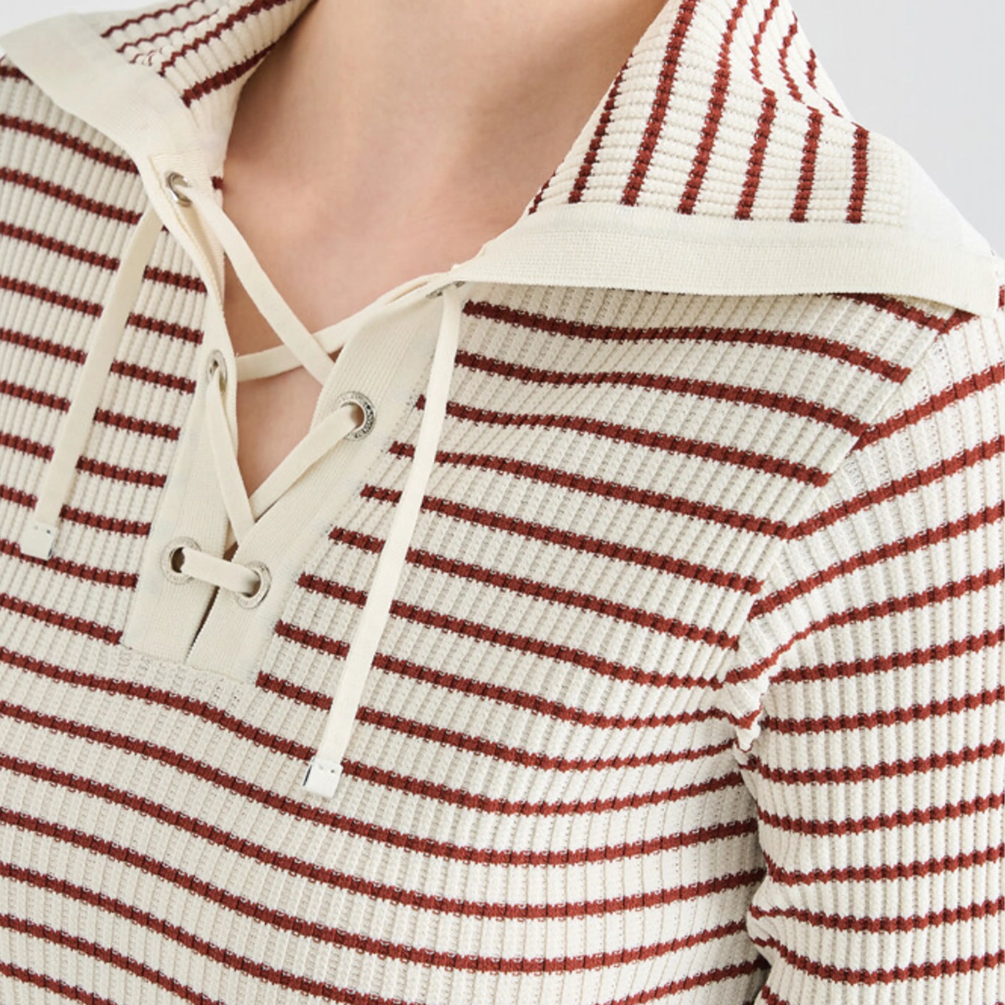 Women's Striped Lace - Up Knit - Cream - Erthe Golf