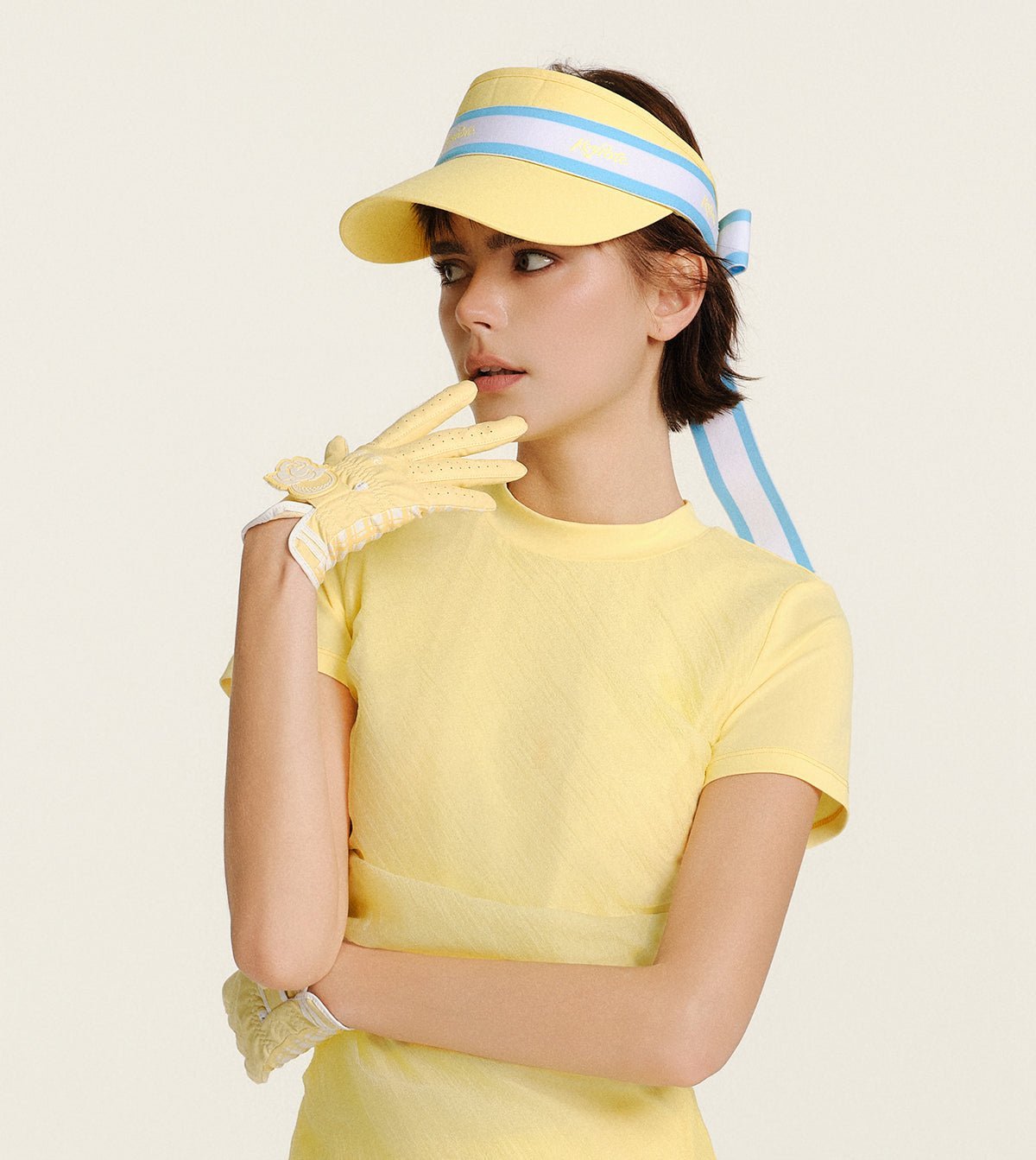 Keypote Women's Yellow Classic Golf Visor Full Outfit with Golf Gloves | Erthe Golf