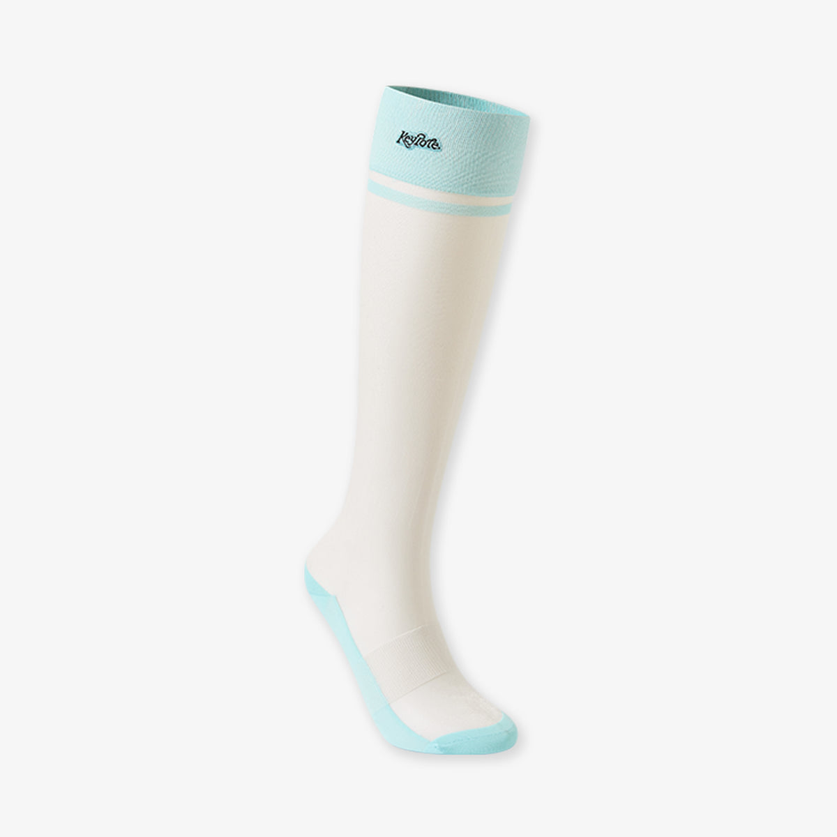 Keypote Women's Knee High Sock Blue - sheer compression golf sock with blue trim, front product view | Erthe Golf
