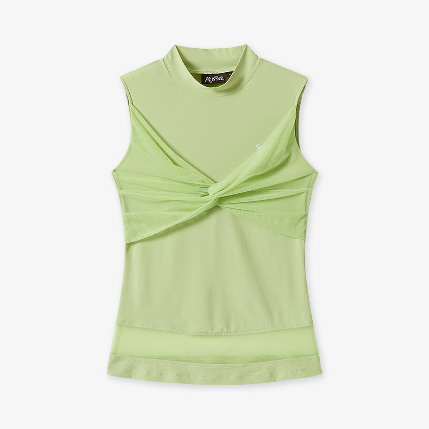 Keypote Women's mint green knot mockneck sleeveless golf top with twist-front detail