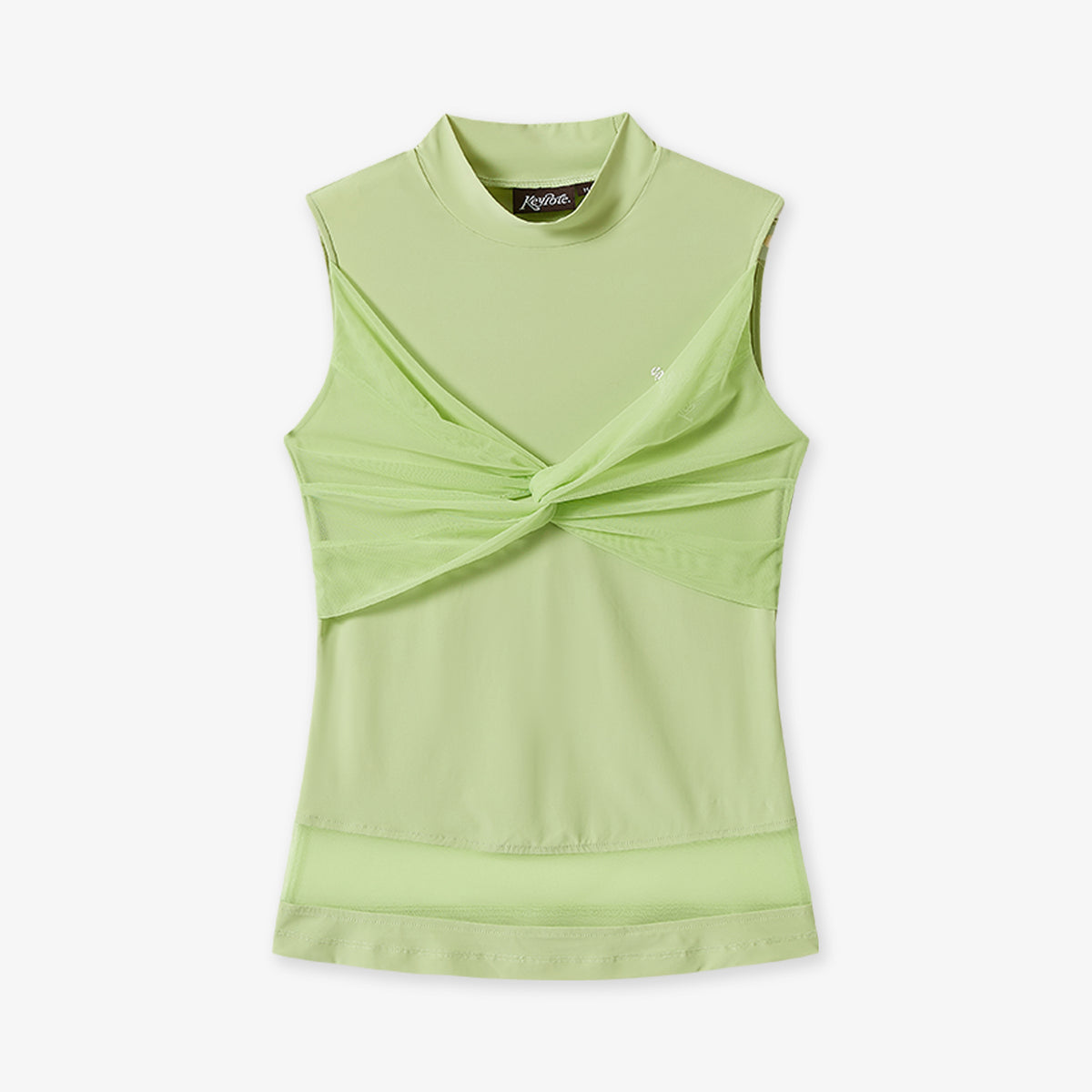 Keypote Women's mint green knot mockneck sleeveless golf top with twist-front detail