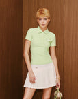 Keypote Women's fitted mint green shortsleeve golf polo, front view on model