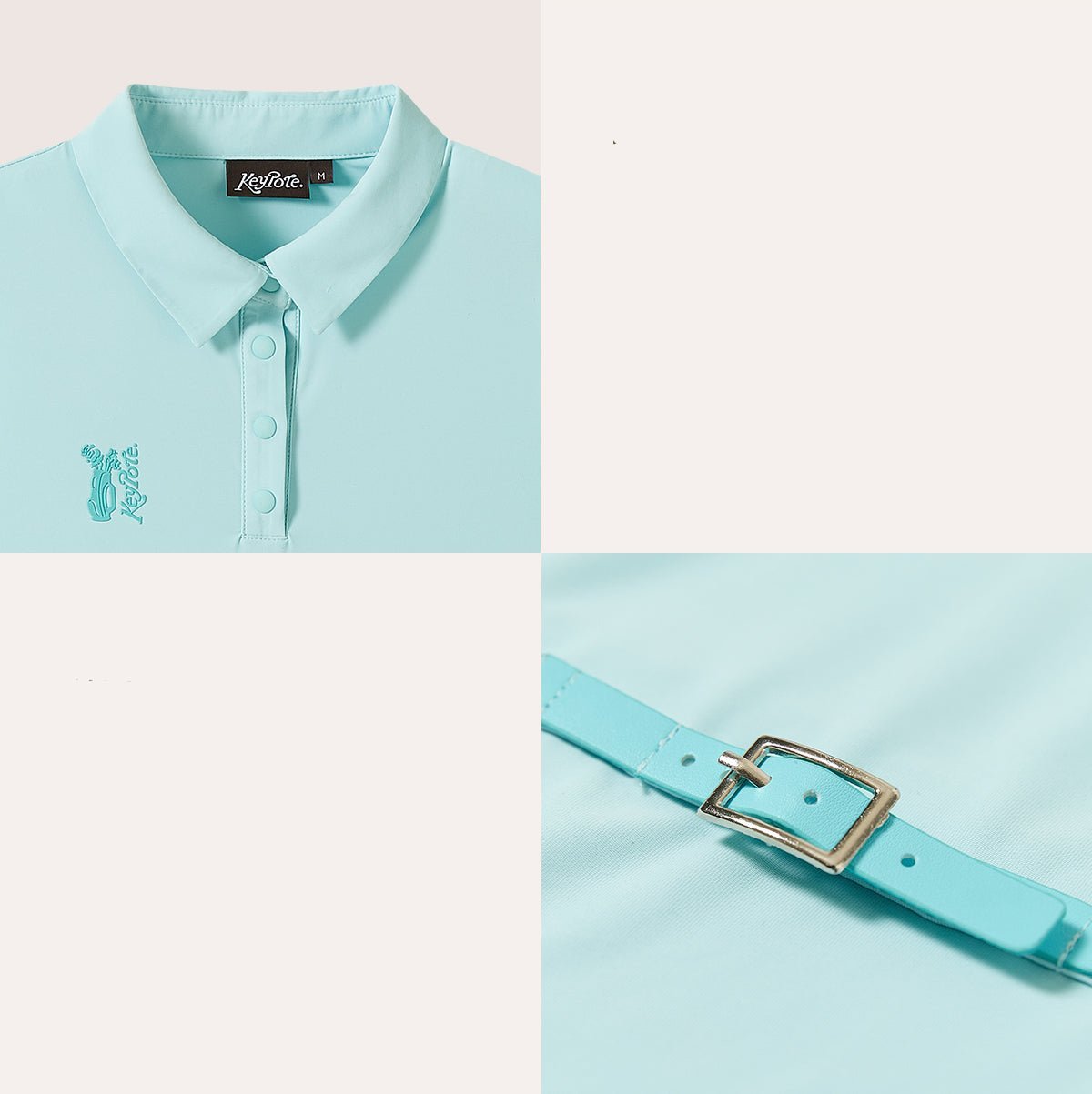 Keypote Women's Blue Sleeveless Golf Polo Logo and Belt Buckle Detail | Erthe Golf