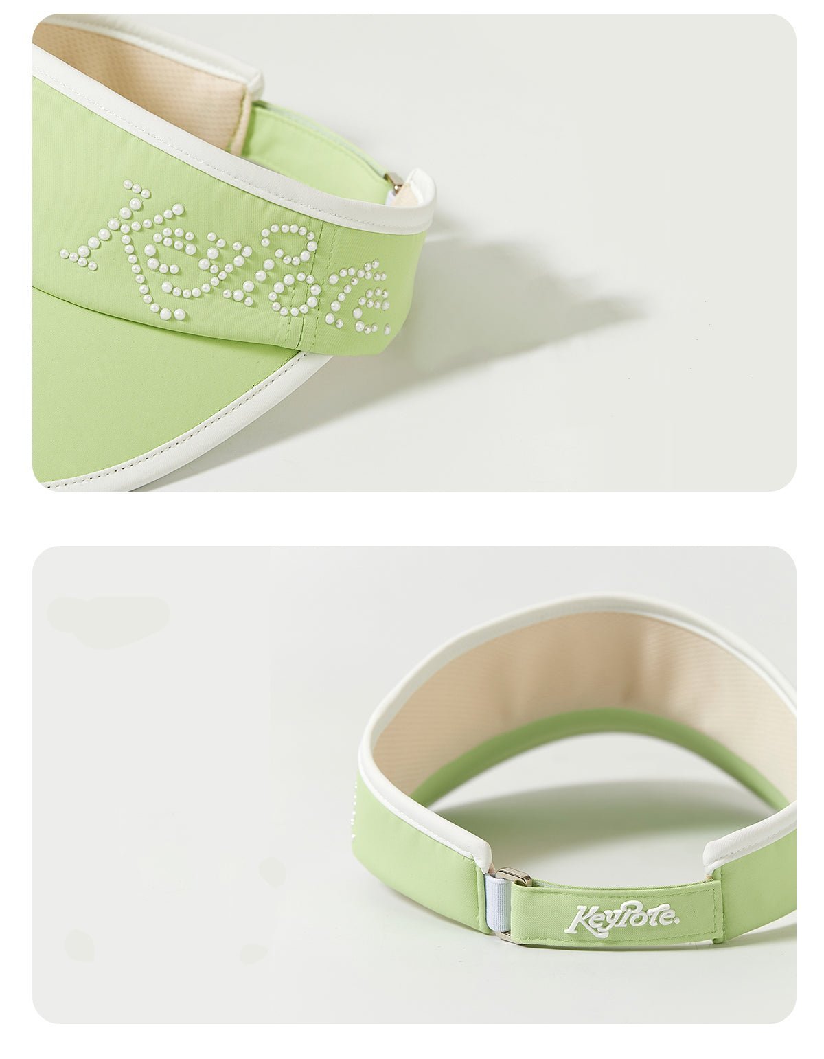 Keypote Mint Green Golf Visor - Front Pearl Logo and Back Strap Detail | Erthe Golf