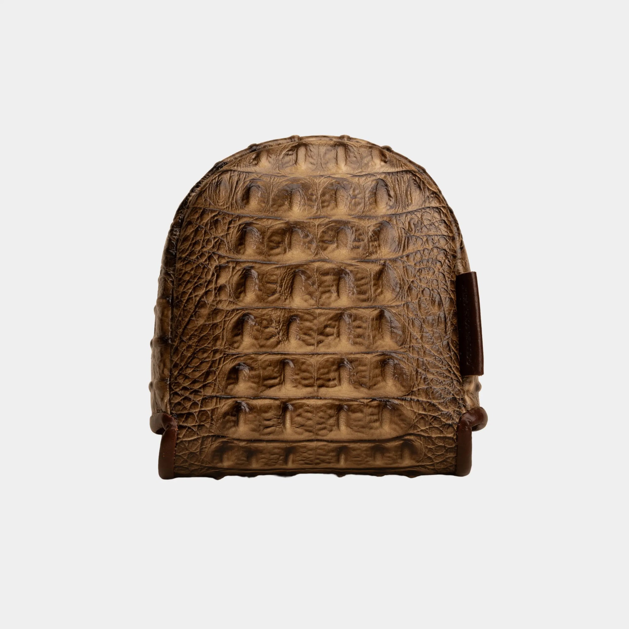 A brown alligator or crocodile-embossed center df3 putter cover, shown from the back against a light gray background.