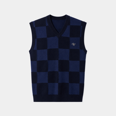 Men's Checkered Knit Vest - Dark Navy