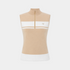 Beige and white sleeveless top with a zipper on a light gray background