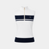 White sleeveless top with navy accents on a white background