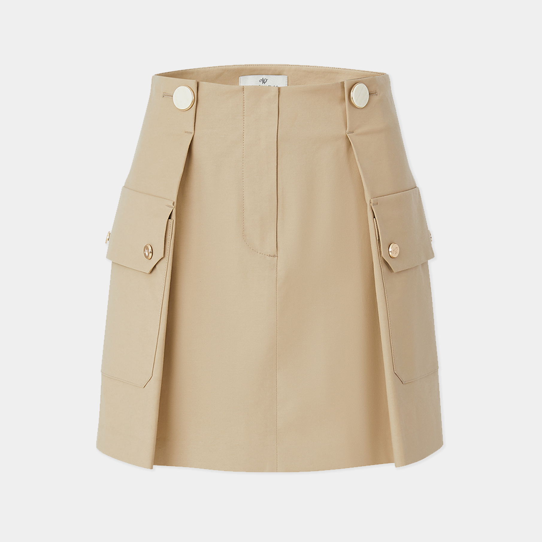 Beige skirt with button details on a light gray background