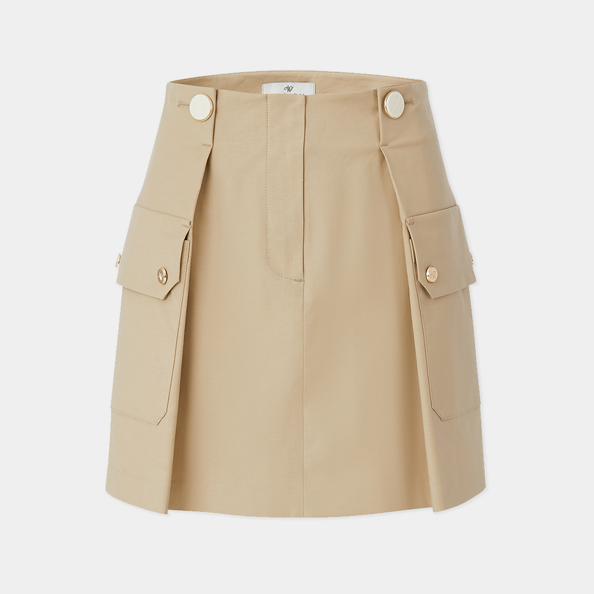Beige skirt with button details on a light gray background