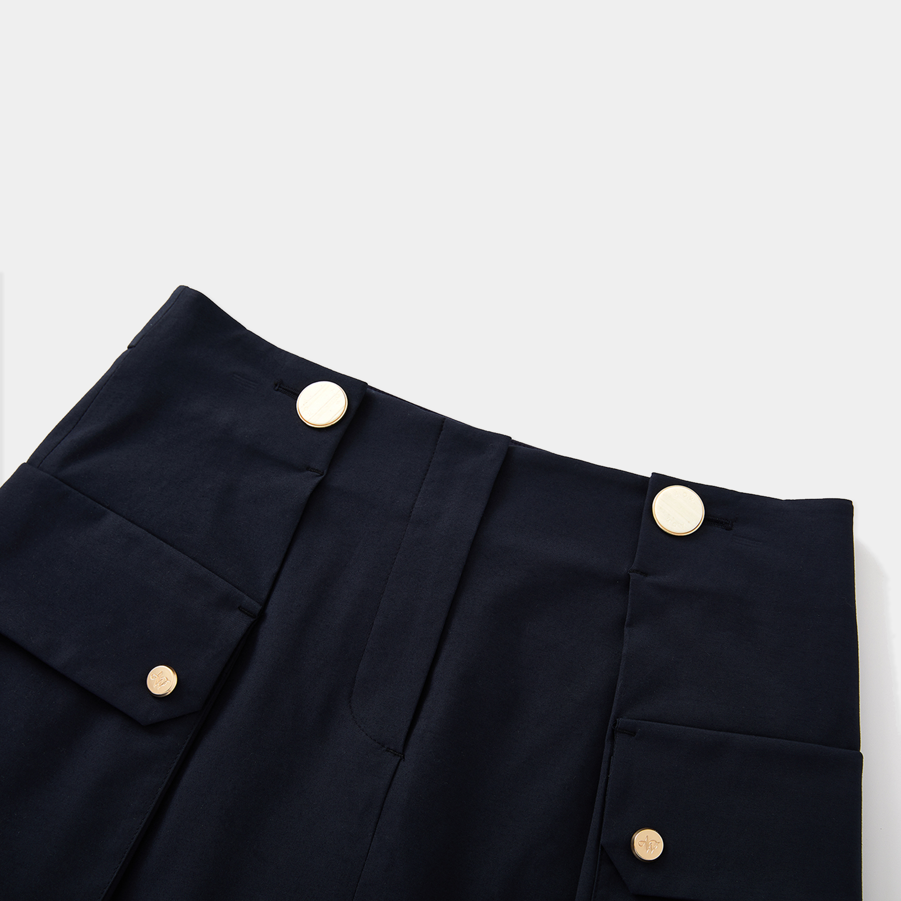 Navy blue fabric on a light gray background