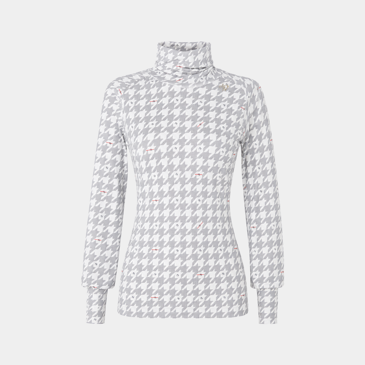 Floral patterned turtleneck shirt on a light gray background