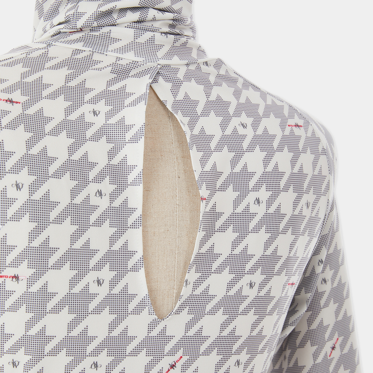 Patterned tops with a cut-out design on a white background