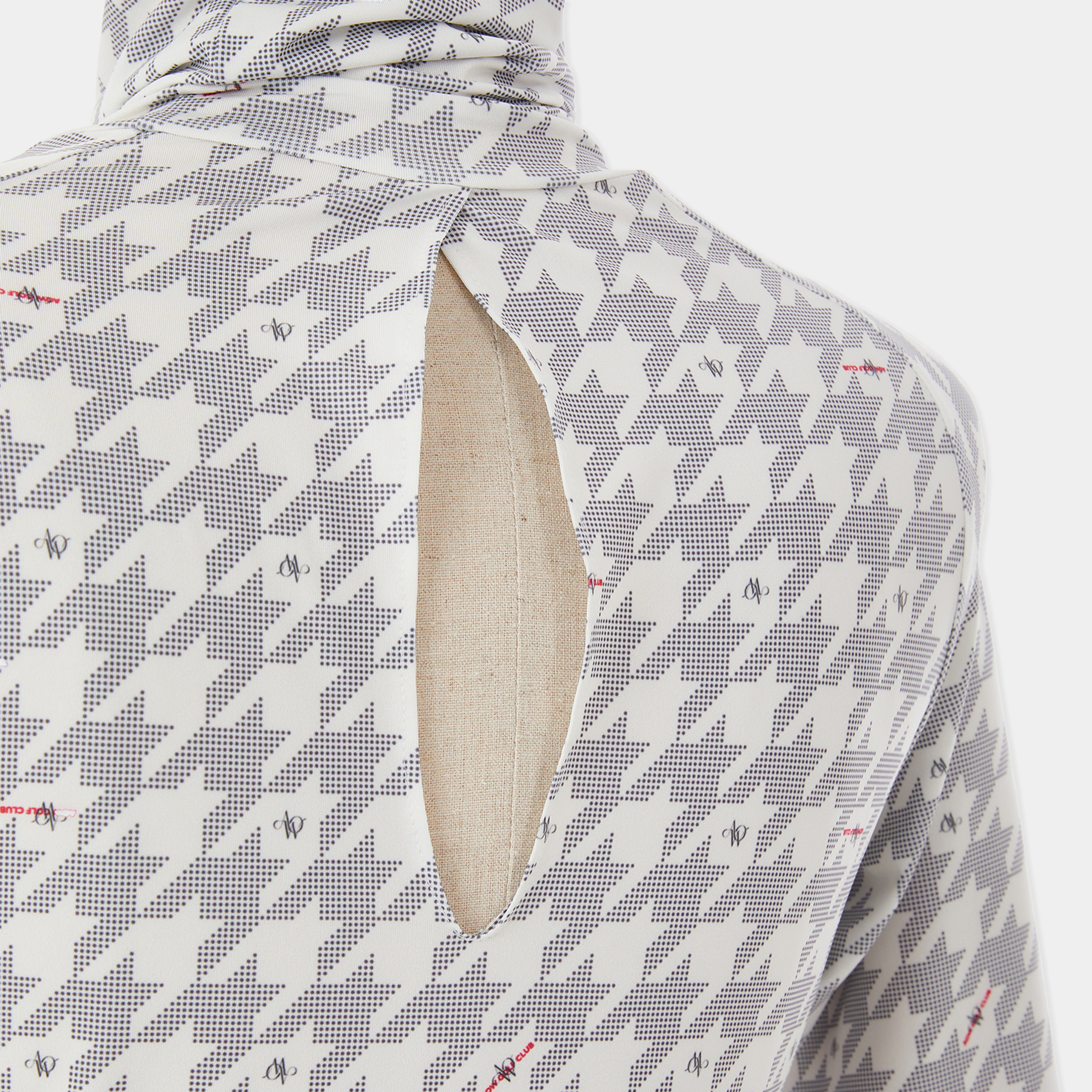 Patterned tops with a cut-out design on a white background