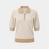 Beige patterned shirt with collar and buttons on a white background