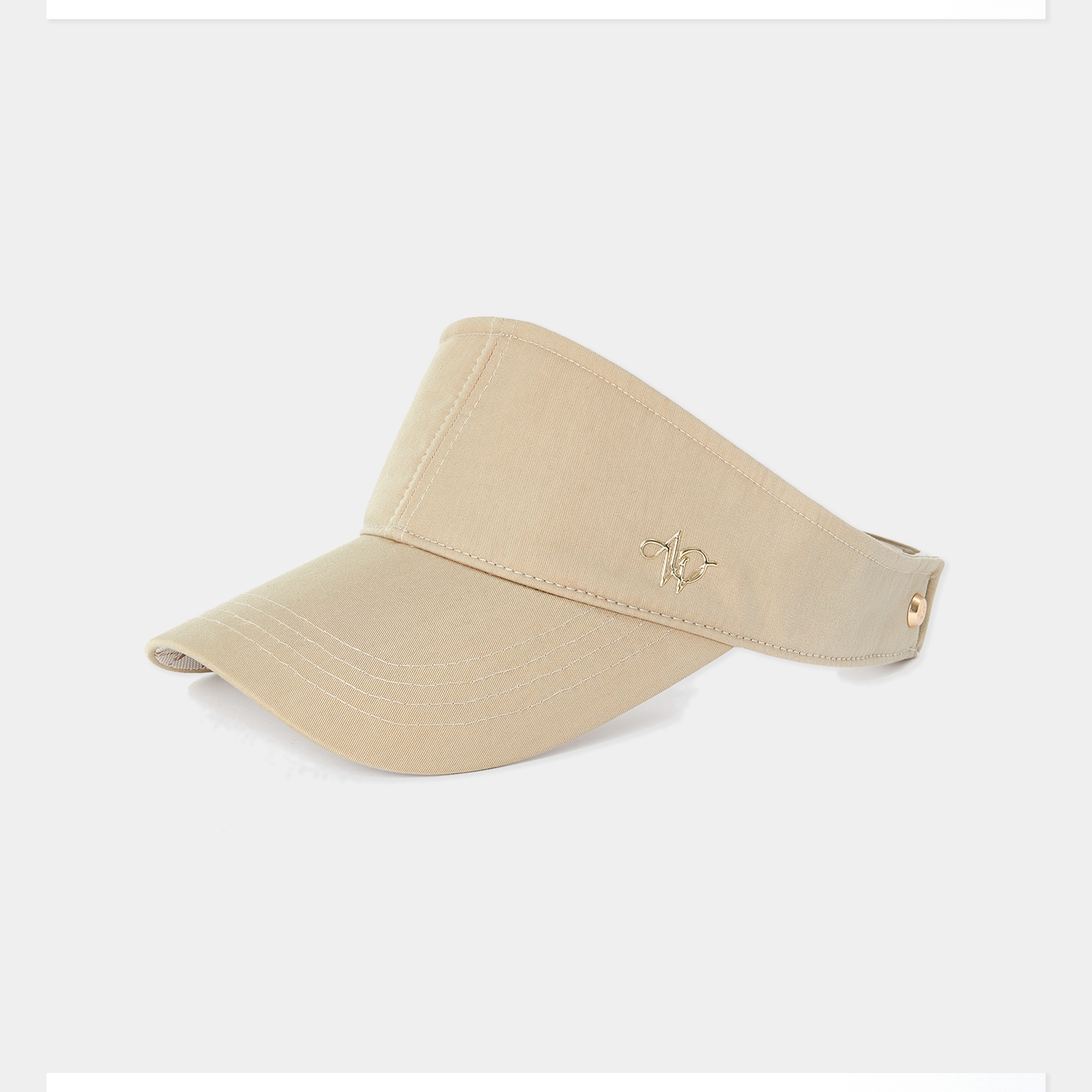 Beige visor cap with a small logo on a white background