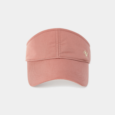 Pink visor cap with a logo on a white background