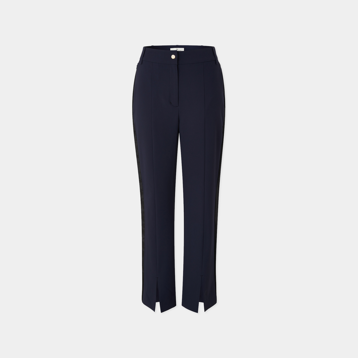 Navy blue pants on a light gray background