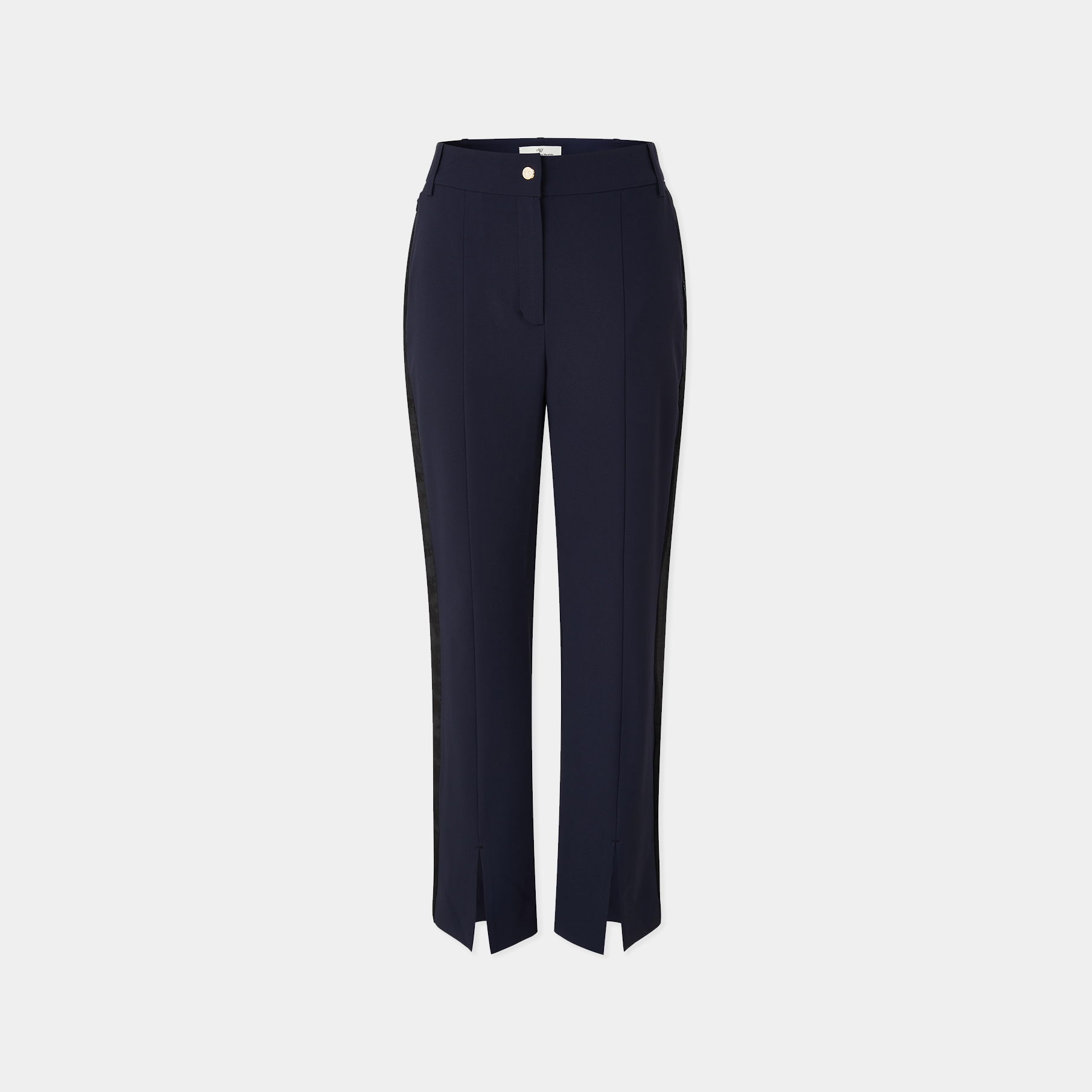 Navy blue pants on a light gray background