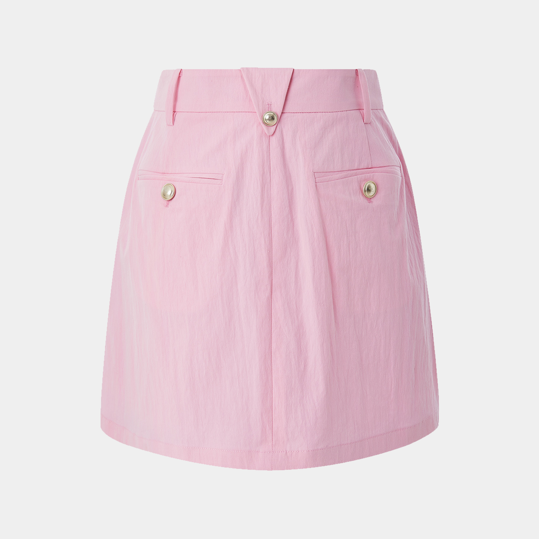Pink skirt with button details on a light gray background