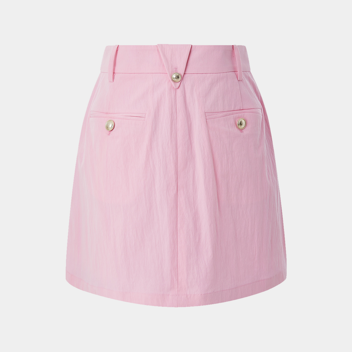 Pink skirt with button details on a light gray background