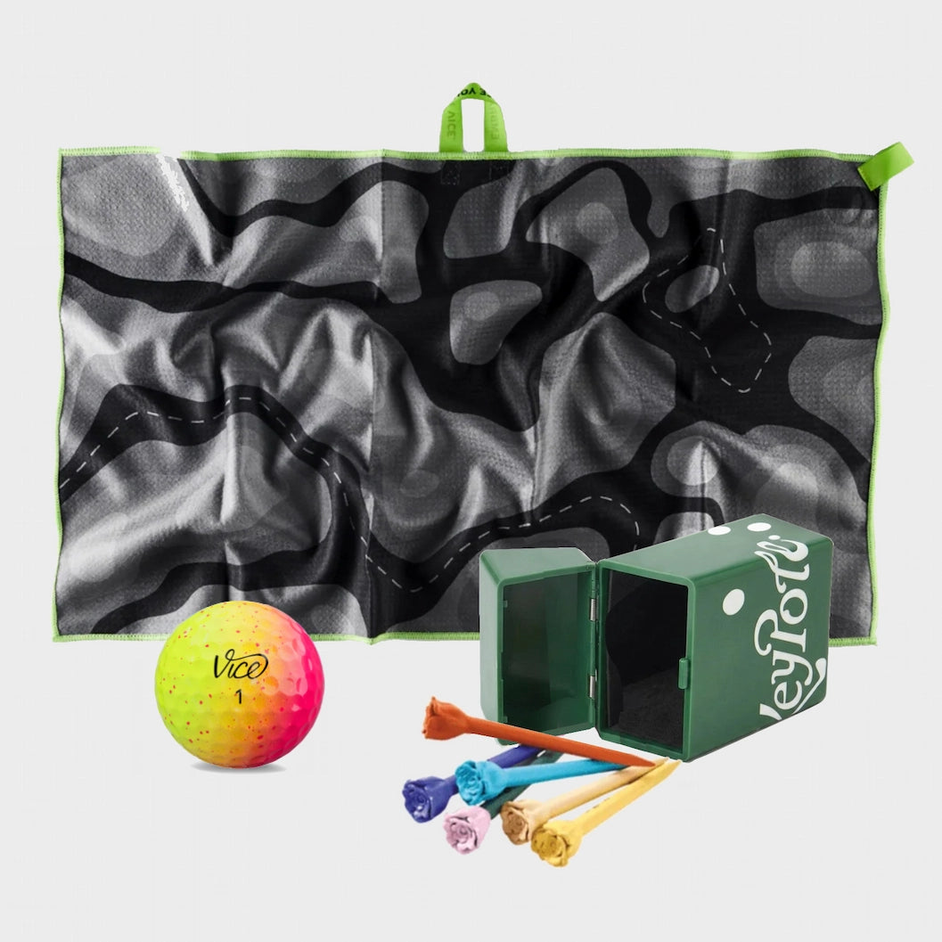 Vice Pro Neon Sunset Golf Balls + Gray Towel + Rose Tees Bundle