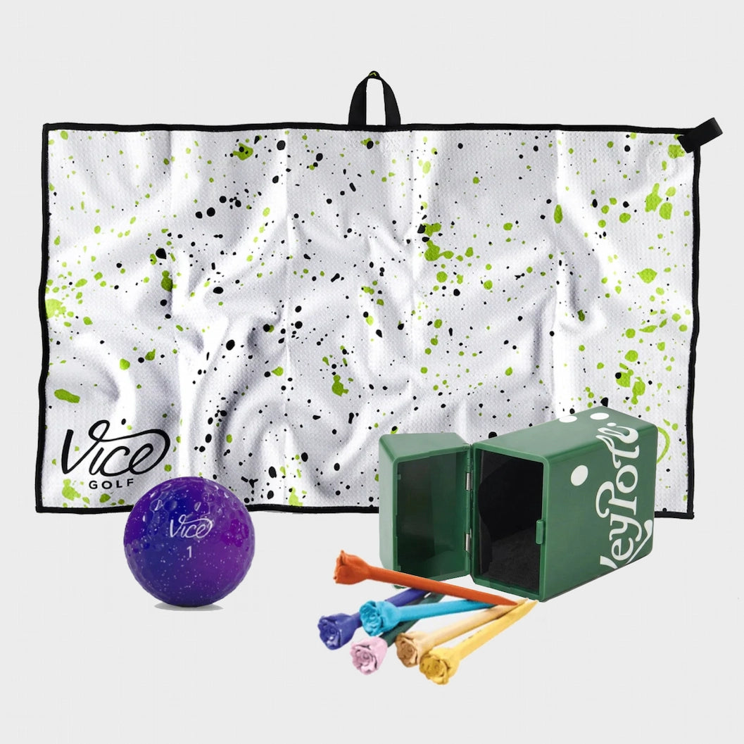 Vice Pro Galaxy Golf Balls + Lime Towel + Rose Tees Bundle
