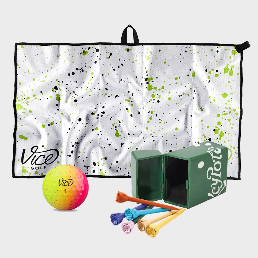 Vice Pro Neon Sunset Golf Balls + Lime Towel + Rose Tees Bundle