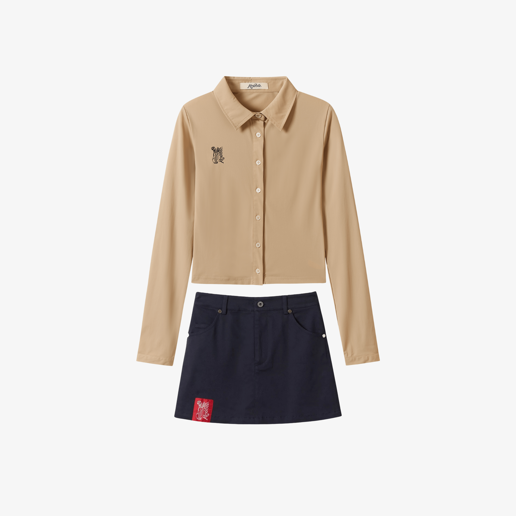 Keypote Women Cropped Shirt Skirt Set - Beige/Navy - Erthe Golf