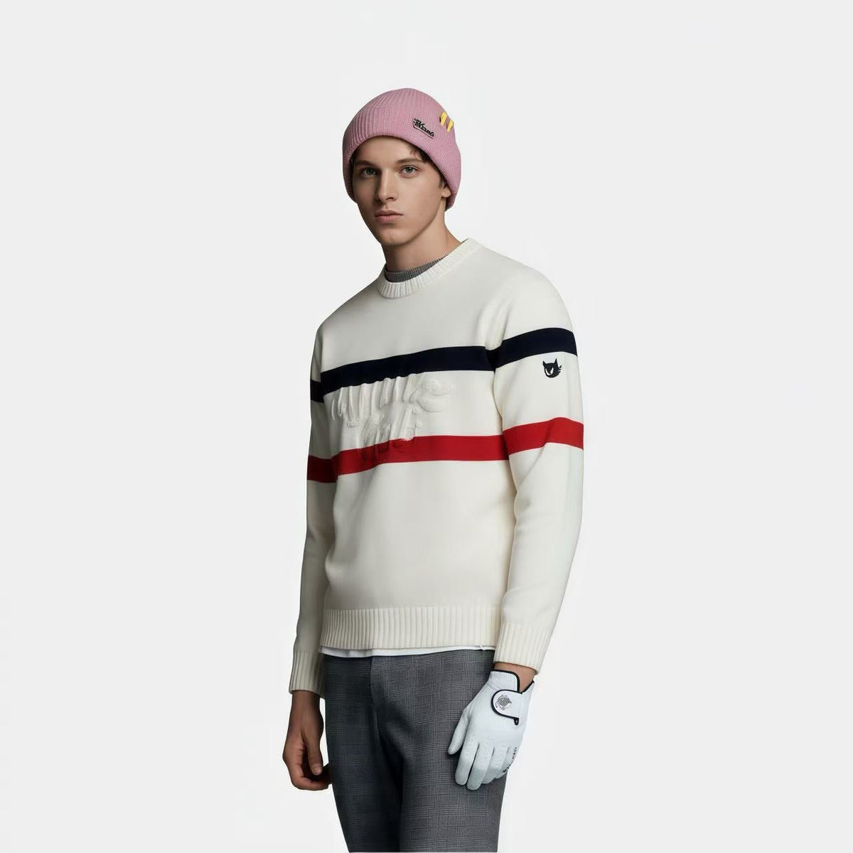 WAAC Men's Crew Neck Sweater - White - Erthe Golf