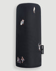 Black driver cover front view with ten embroidered cowboy golfer scenes and Laclavi Golf leather tag - Laclavi Golf