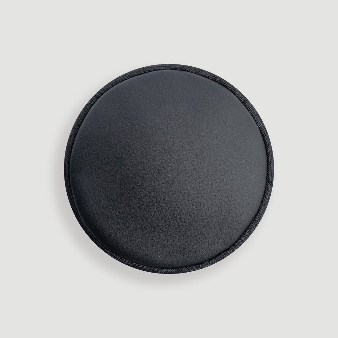 Black driver cover top cap circular view showing leather suede construction and canvas edge - Laclavi Golf